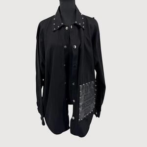 M. King Studded Patch Button Down Shirt Punk Streetwear L